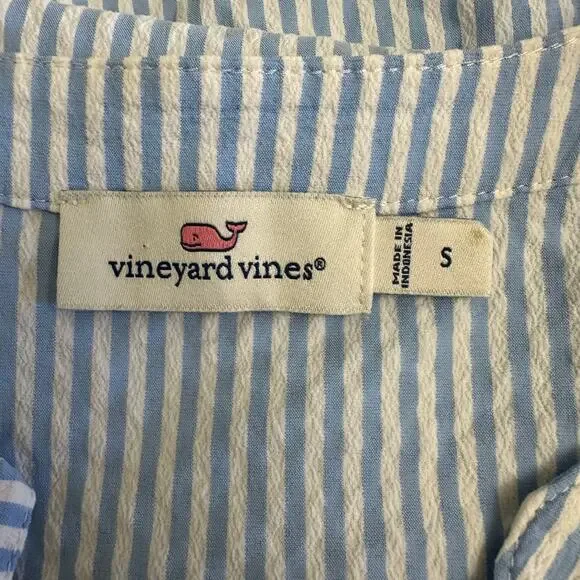 Vineyard Vines Seersucker Flutter Sleeve Dress Blue White Small Classic Coastal - Picture 2 of 7